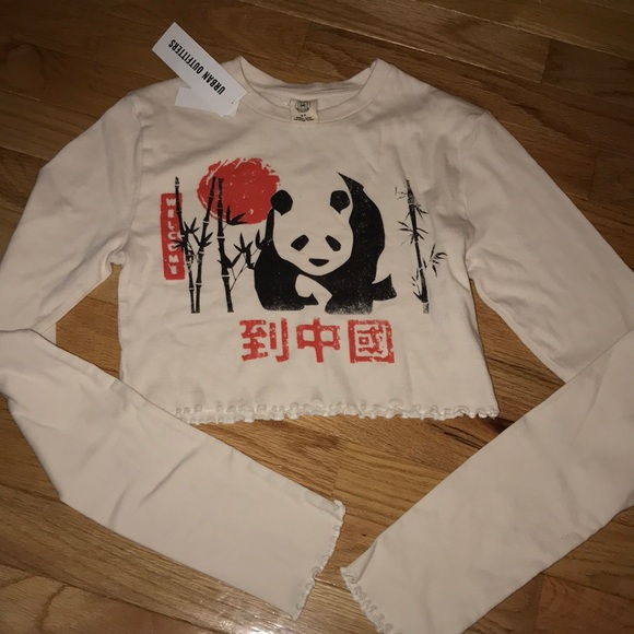 Cropped Panda print long sleeve top shirt